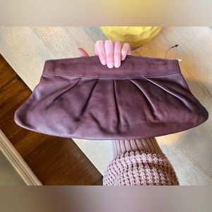Fossil leather clutch purse. Purple pleated soft leather clutch